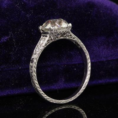 Antique Edwardian Platinum Old Mine Diamond Filigree Engagement Ring - GIA