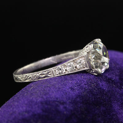 Antique Edwardian Platinum Old Mine Diamond Filigree Engagement Ring - GIA