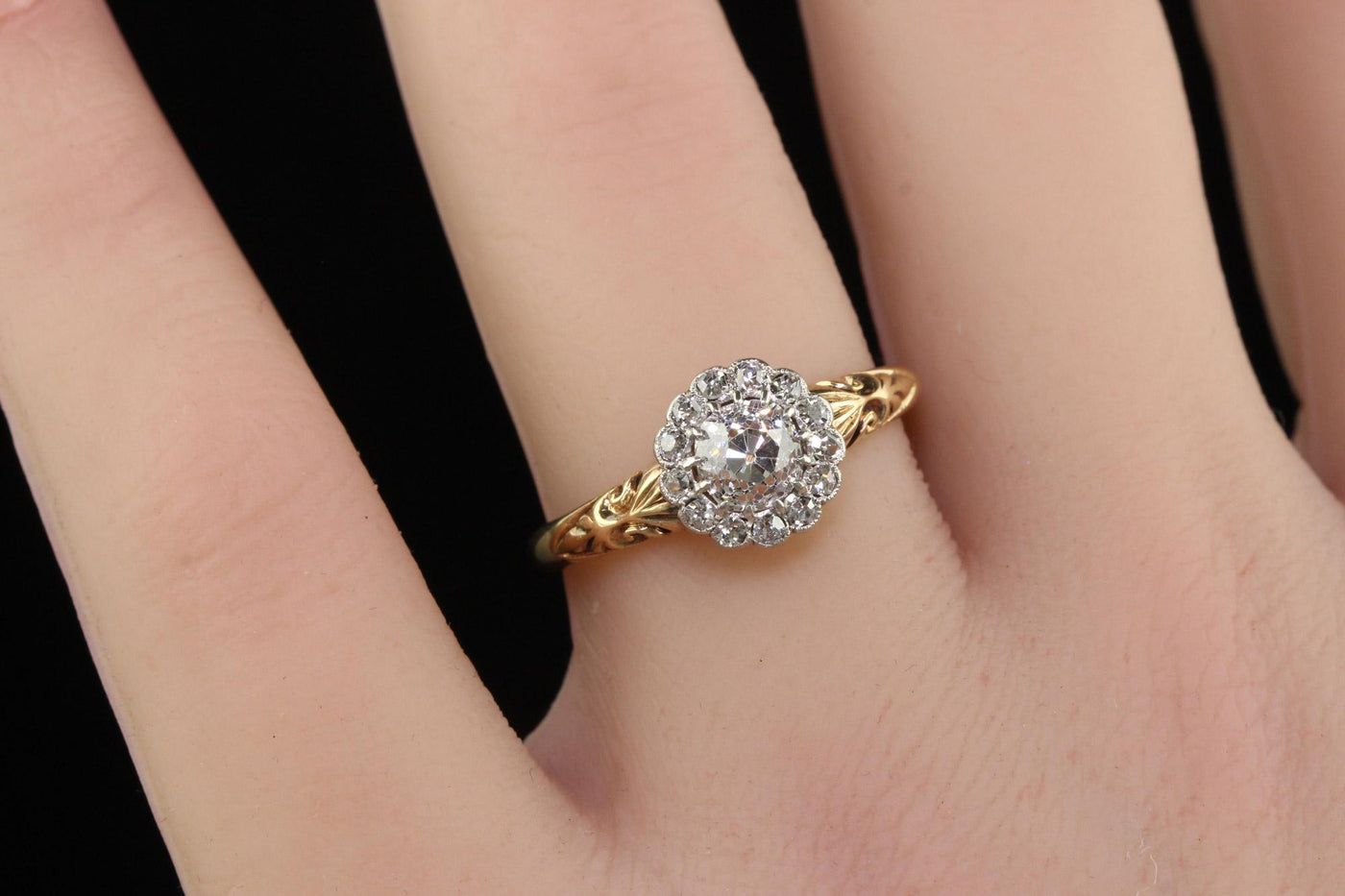 Antique Edwardian 18K Gold Platinum Old Mine Diamond Engagement Ring - GIA