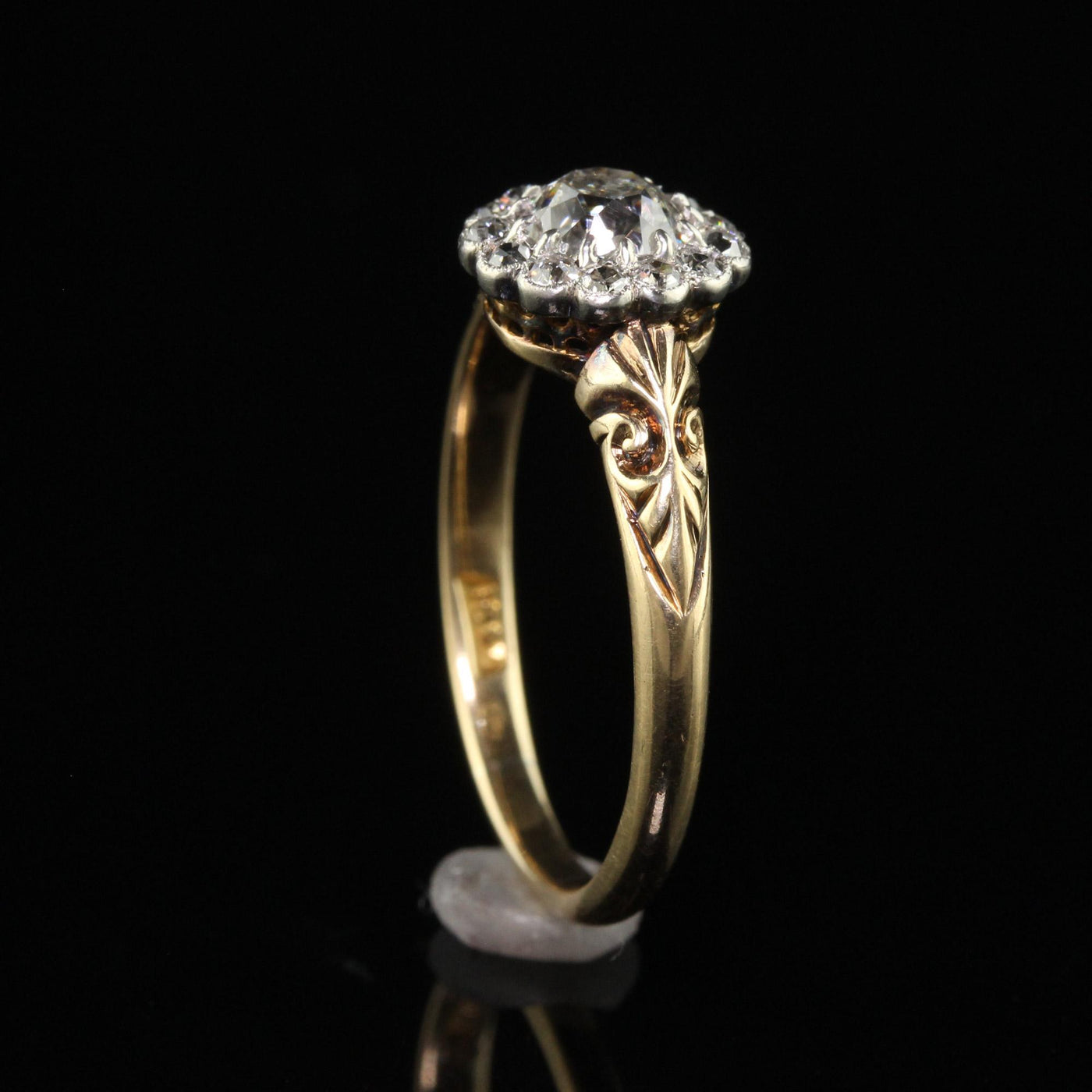 Antique Edwardian 18K Gold Platinum Old Mine Diamond Engagement Ring - GIA