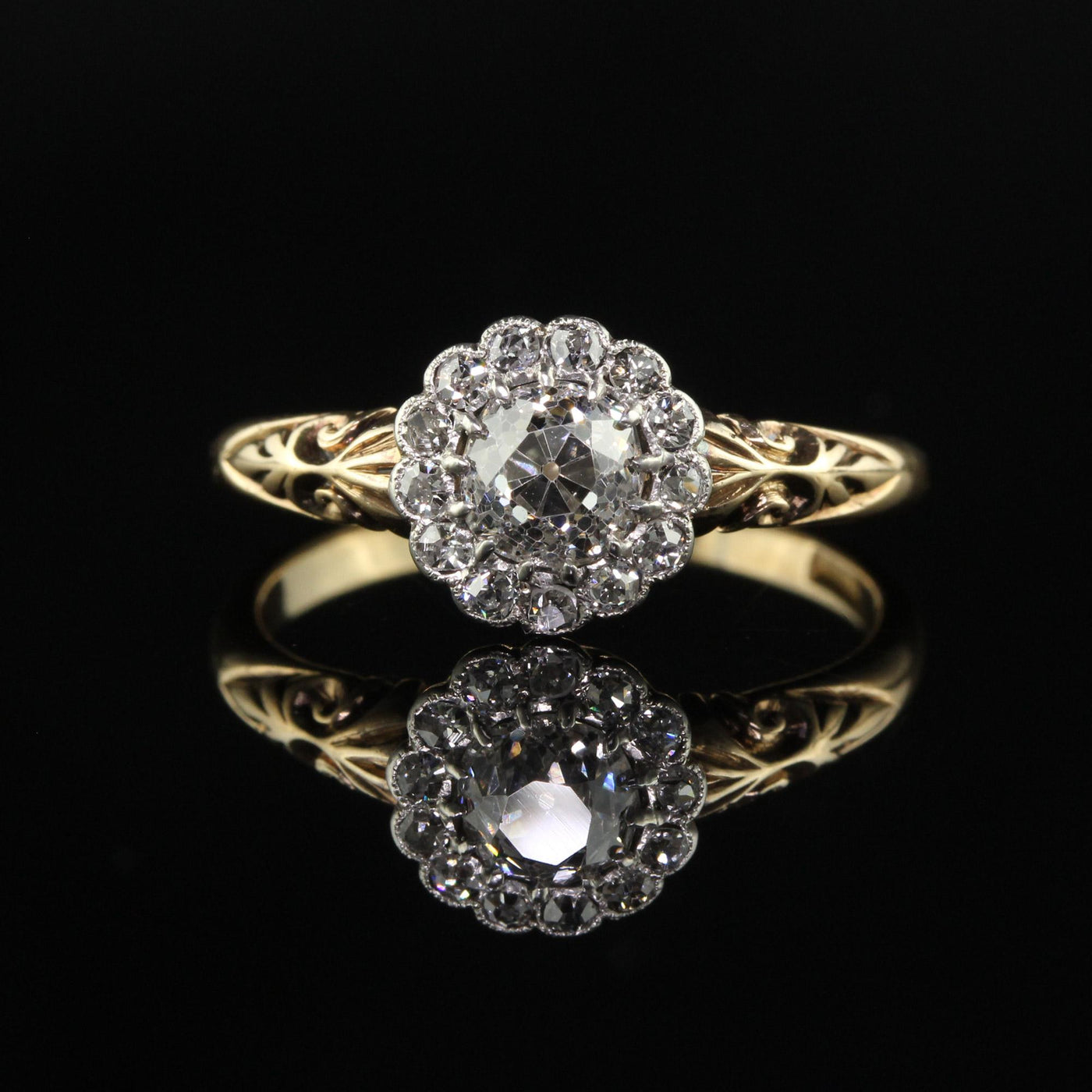 Antique Edwardian 18K Gold Platinum Old Mine Diamond Engagement Ring - GIA