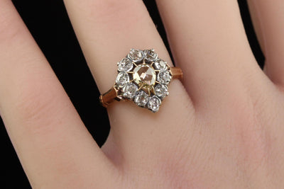 Antique Victorian 12K Rose Gold Silver Rose Cut Diamond Engagement Ring - GIA