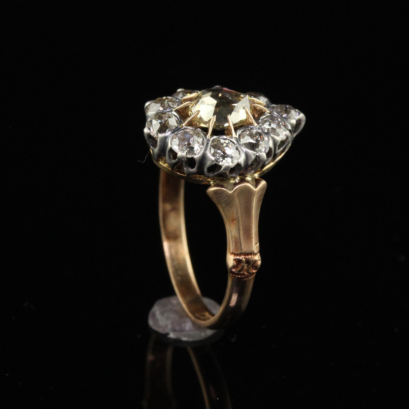 Antique Victorian 12K Rose Gold Silver Rose Cut Diamond Engagement Ring - GIA