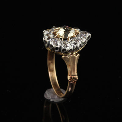 Antique Victorian 12K Rose Gold Silver Rose Cut Diamond Engagement Ring - GIA