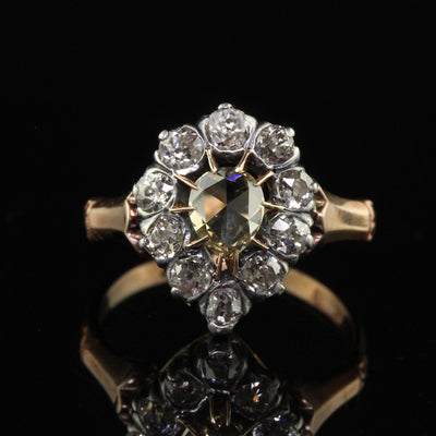 Antique Victorian 12K Rose Gold Silver Rose Cut Diamond Engagement Ring - GIA