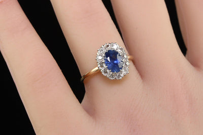 Antique Edwardian 14K Gold and Platinum Sapphire Diamond Engagement Ring - GIA