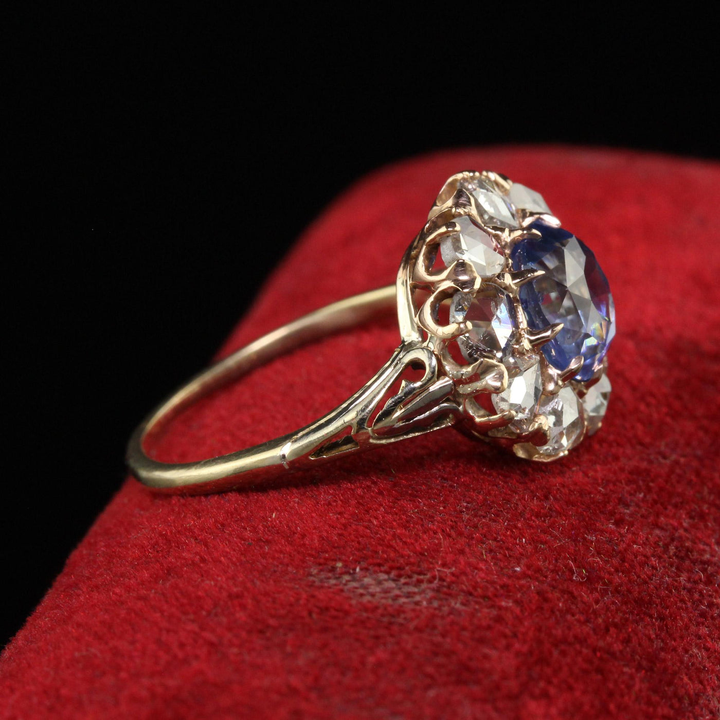 Antique Victorian 18K Yellow Gold Ceylon Sapphire Diamond Engagement Ring - GIA