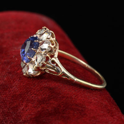 Antique Victorian 18K Yellow Gold Ceylon Sapphire Diamond Engagement Ring - GIA