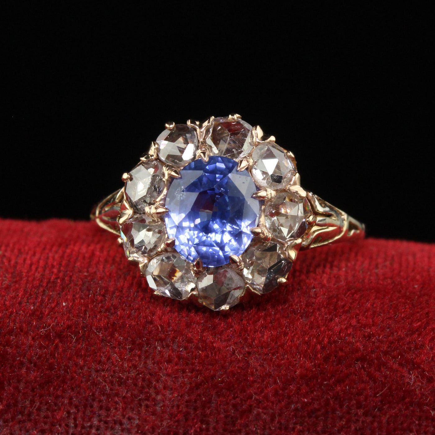 Antique Victorian 18K Yellow Gold Ceylon Sapphire Diamond Engagement Ring - GIA