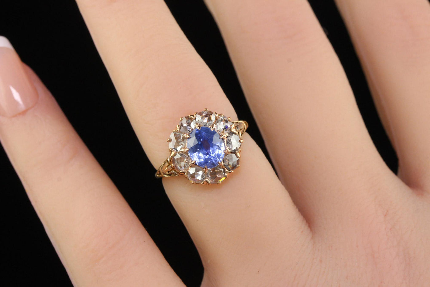 Antique Victorian 18K Yellow Gold Ceylon Sapphire Diamond Engagement Ring - GIA