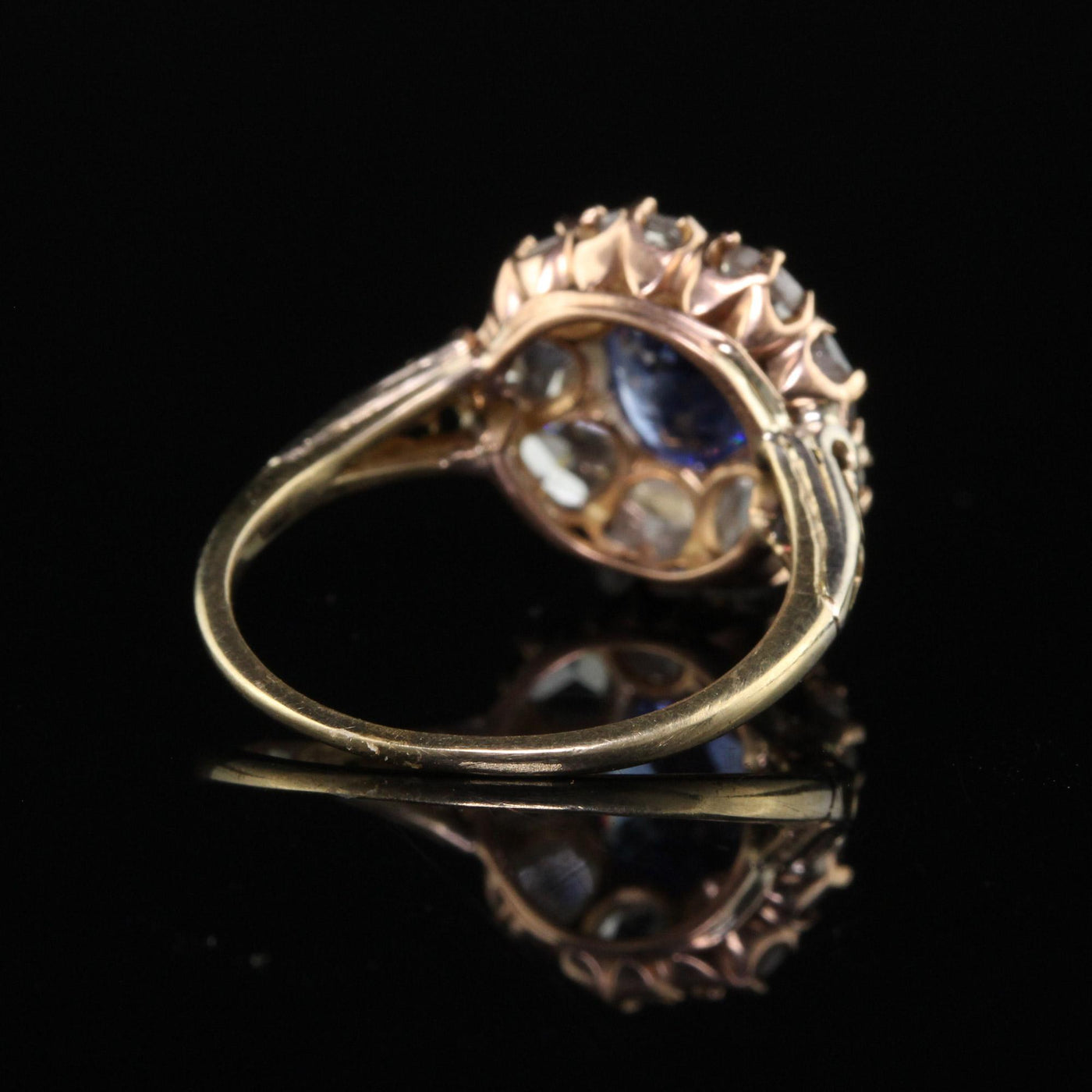 Antique Victorian 18K Yellow Gold Ceylon Sapphire Diamond Engagement Ring - GIA