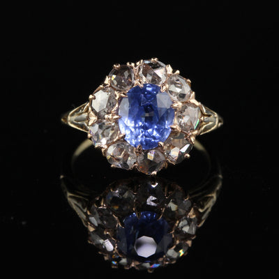 Antique Victorian 18K Yellow Gold Ceylon Sapphire Diamond Engagement Ring - GIA