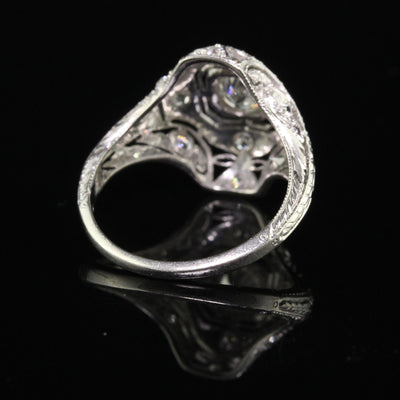 Antique Art Deco Platinum Old European Diamond Filigree Engagement Ring