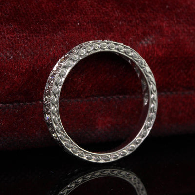 Antique Art Deco Platinum Single Cut Diamond Engraved Wedding Band Ring