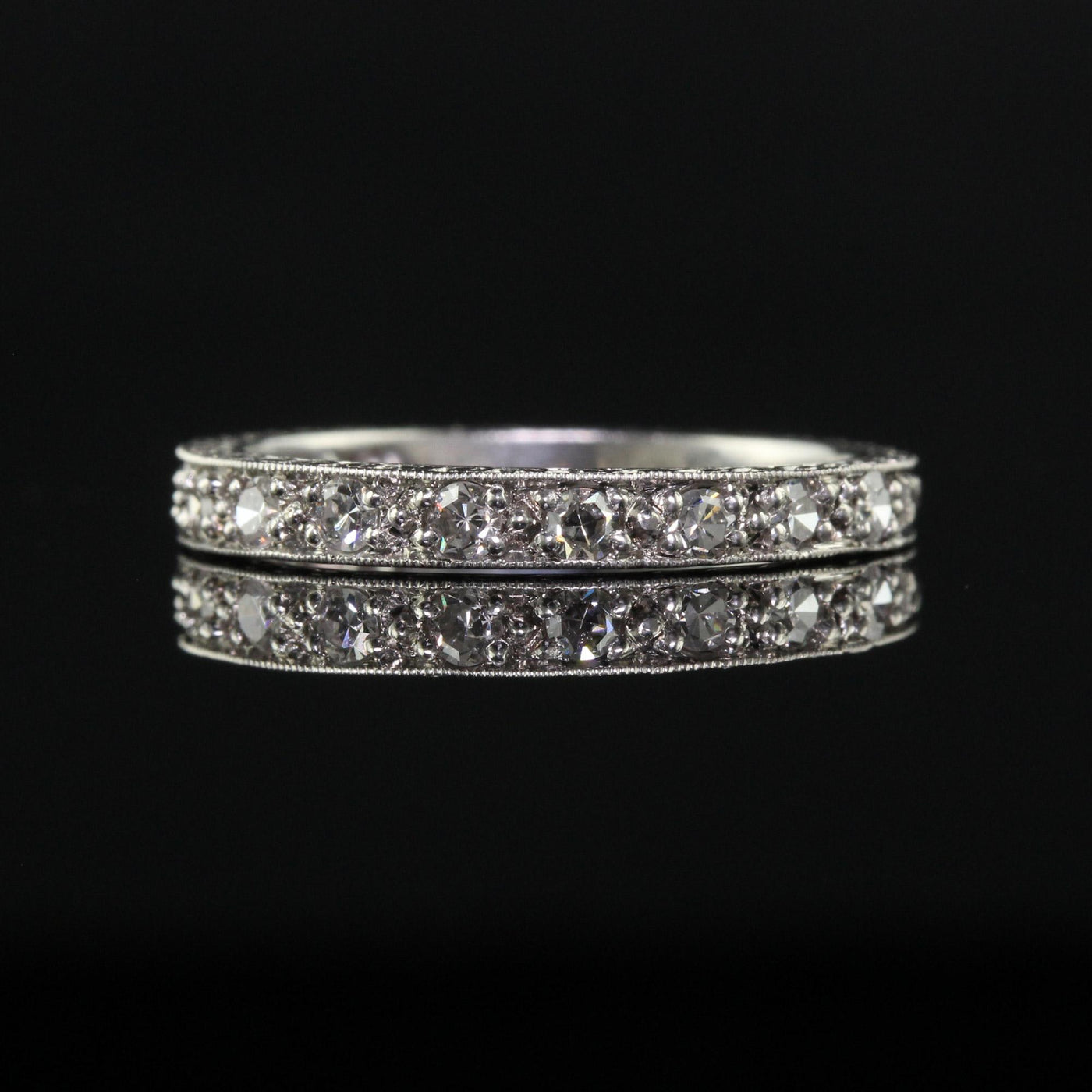 Antique Art Deco Platinum Single Cut Diamond Engraved Wedding Band Ring