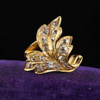 Antique Victorian 22K Yellow Gold Old Mine Floral Leaf Ring