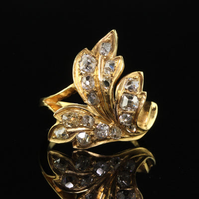 Antique Victorian 22K Yellow Gold Old Mine Floral Leaf Ring