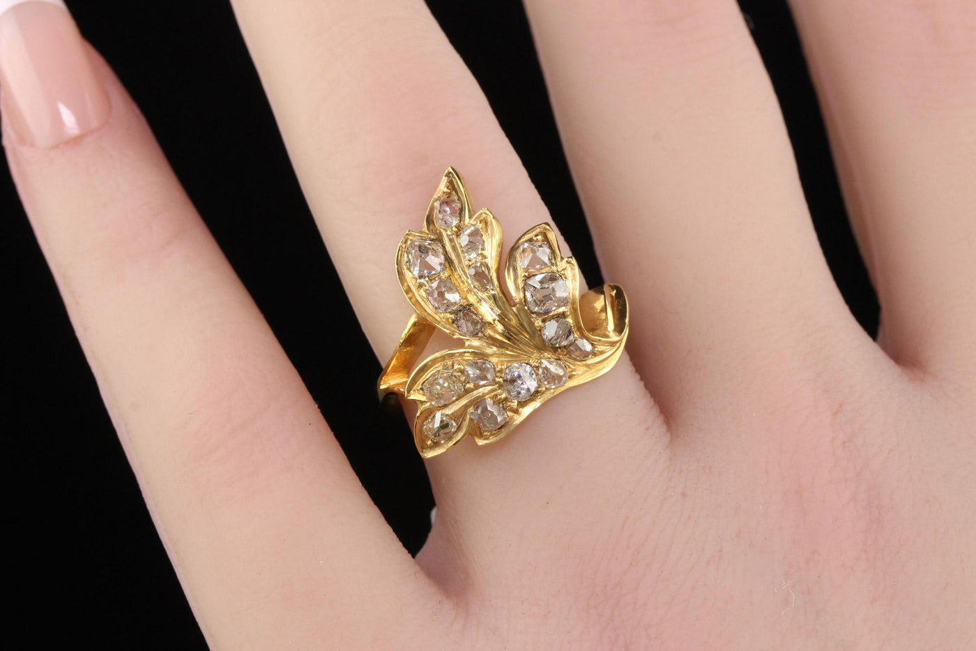 Antique Victorian 22K Yellow Gold Old Mine Floral Leaf Ring