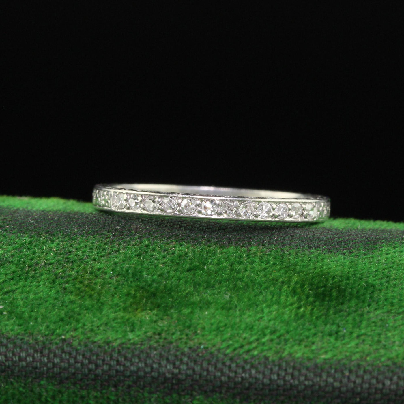 Antique Art Deco Platinum Single Cut Diamond Engraved Wedding Band - Size 7 1/4