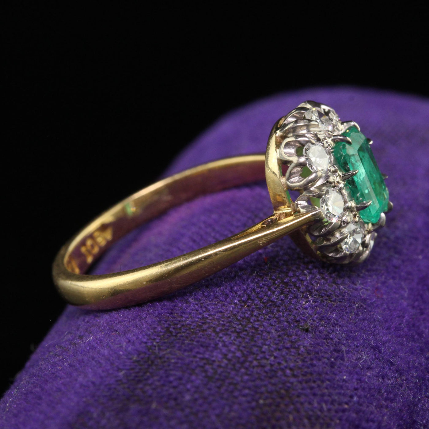 Antique Art Deco 18K Gold Platinum Old European Diamond Emerald Engagement Ring