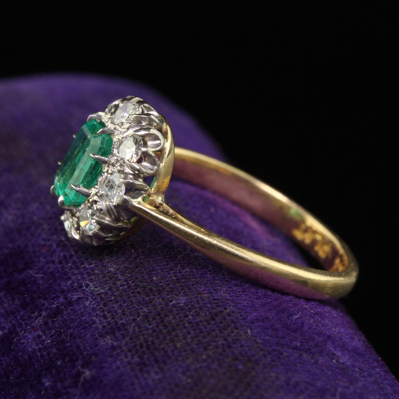 Antique Art Deco 18K Gold Platinum Old European Diamond Emerald Engagement Ring