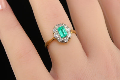 Antique Art Deco 18K Gold Platinum Old European Diamond Emerald Engagement Ring