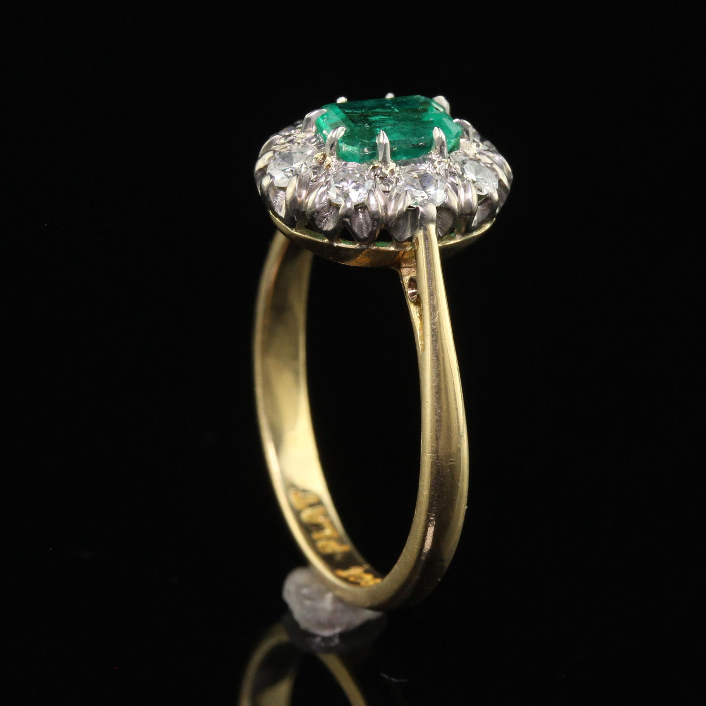 Antique Art Deco 18K Gold Platinum Old European Diamond Emerald Engagement Ring