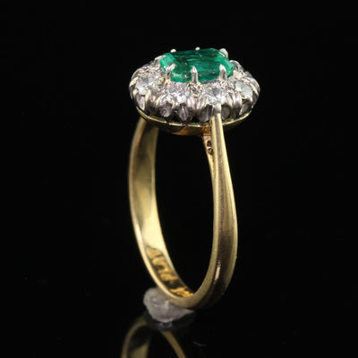 Antique Art Deco 18K Gold Platinum Old European Diamond Emerald Engagement Ring