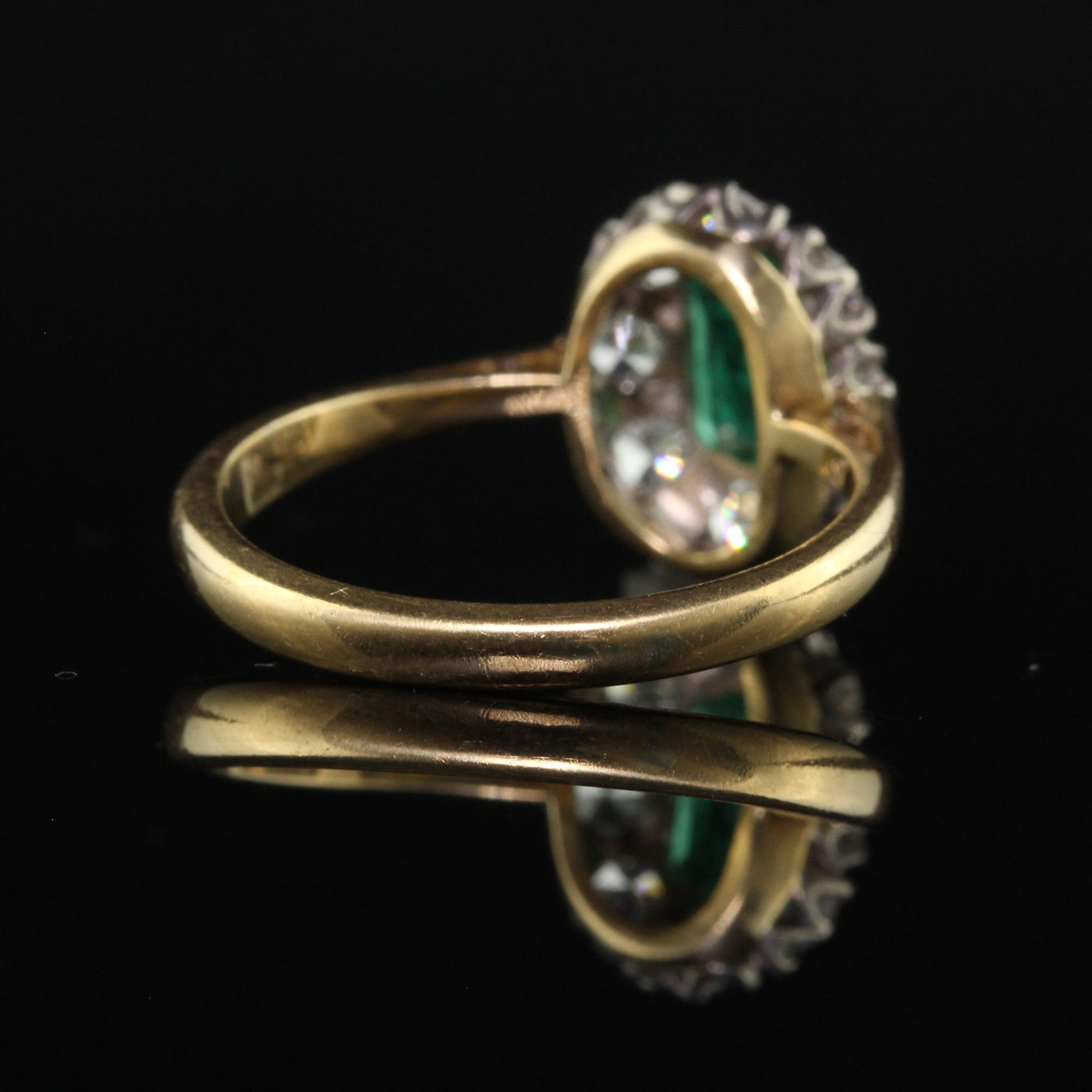 Antique Art Deco 18K Gold Platinum Old European Diamond Emerald Engagement Ring