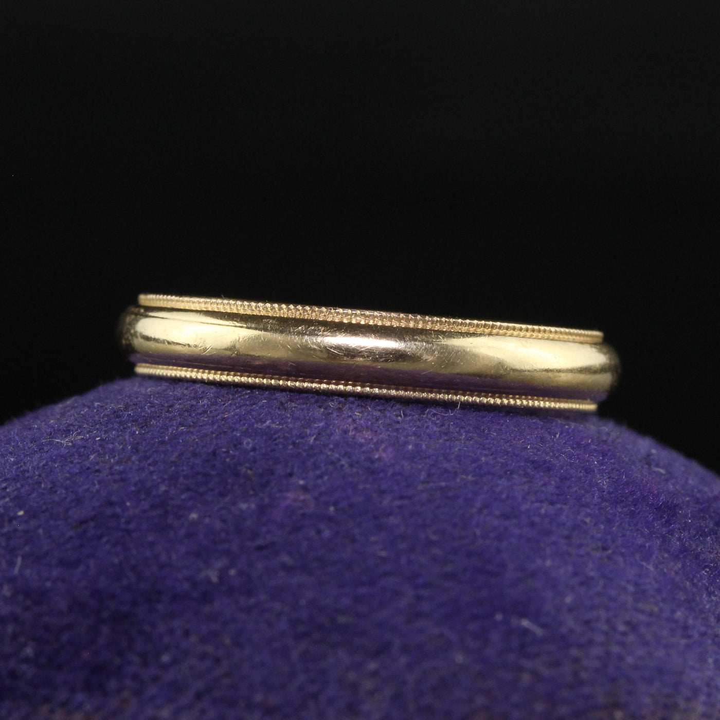 Antique Art Deco 14K Yellow Gold Classic Milgrained Wedding Band - Size 6 1/4