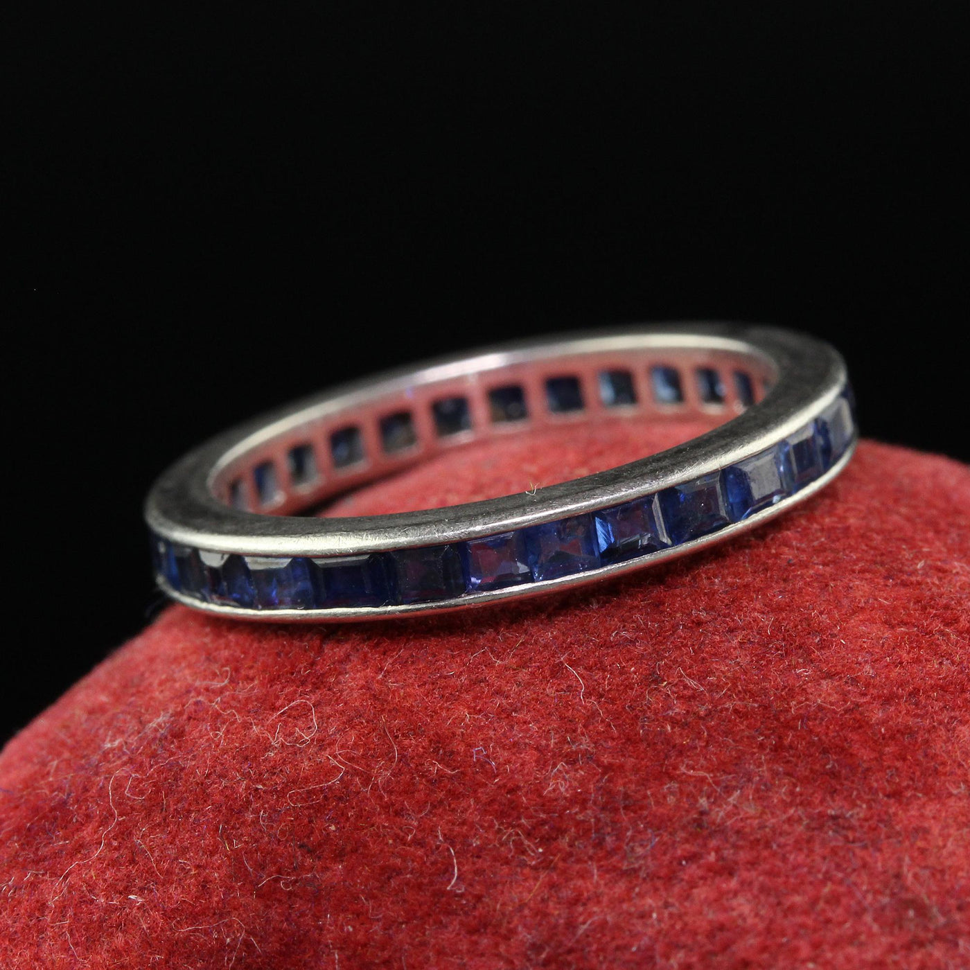 Antique Art Deco Platinum Square Cut Sapphire Eternity Band - Size 6