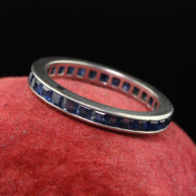 Antique Art Deco Platinum Square Cut Sapphire Eternity Band - Size 6