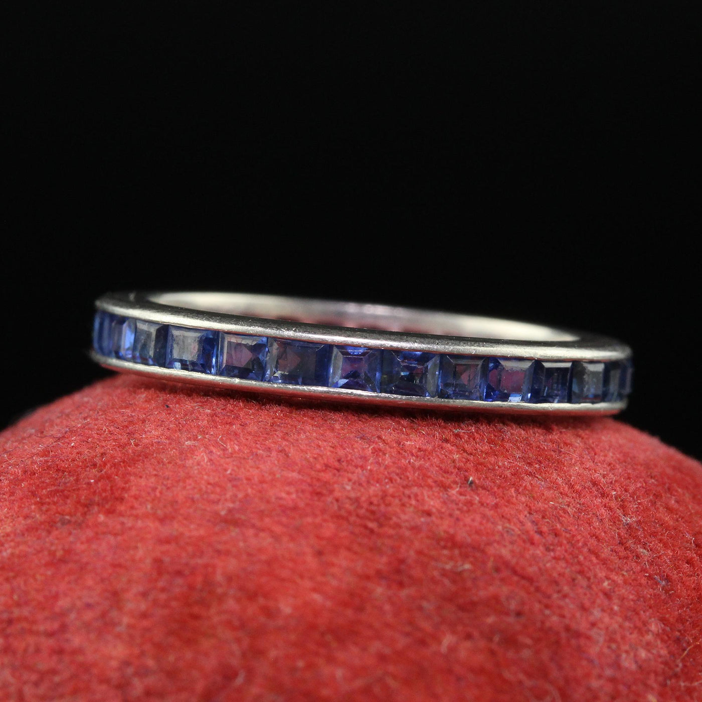 Antique Art Deco Platinum Square Cut Sapphire Eternity Band - Size 6