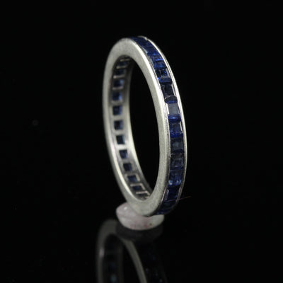 Antique Art Deco Platinum Square Cut Sapphire Eternity Band - Size 6