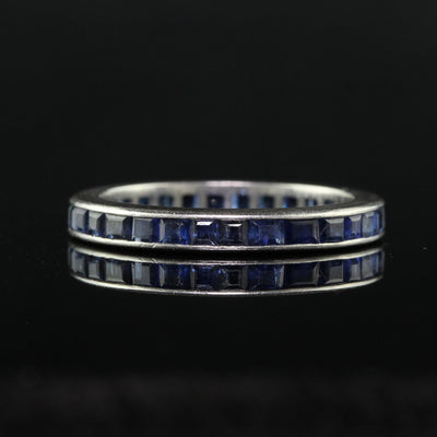 Antique Art Deco Platinum Square Cut Sapphire Eternity Band - Size 6