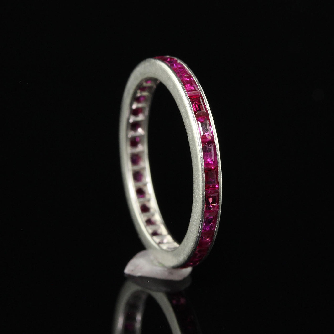 Antique Art Deco Platinum Square Cut Ruby Eternity Band - Size 6