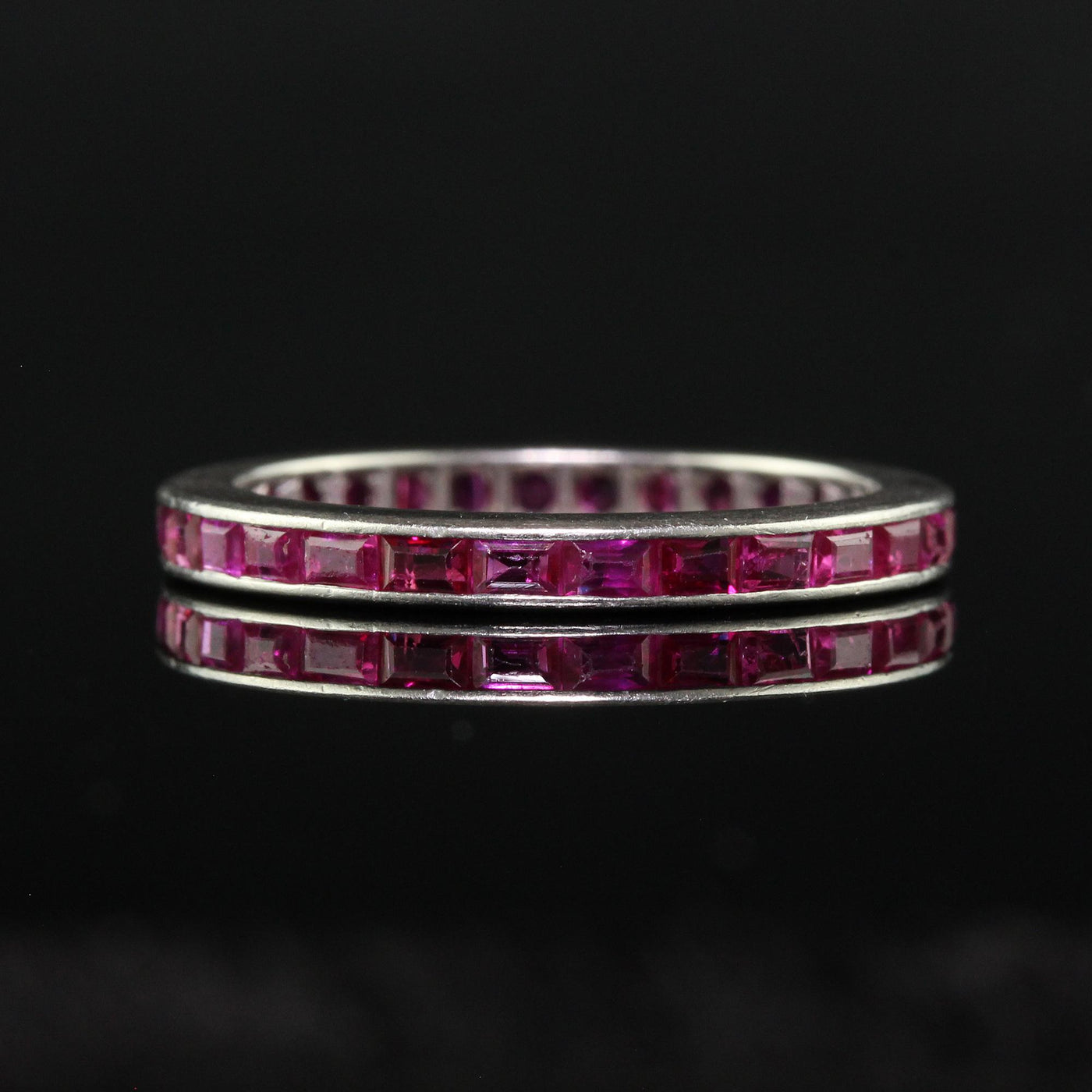 Antique Art Deco Platinum Square Cut Ruby Eternity Band - Size 6