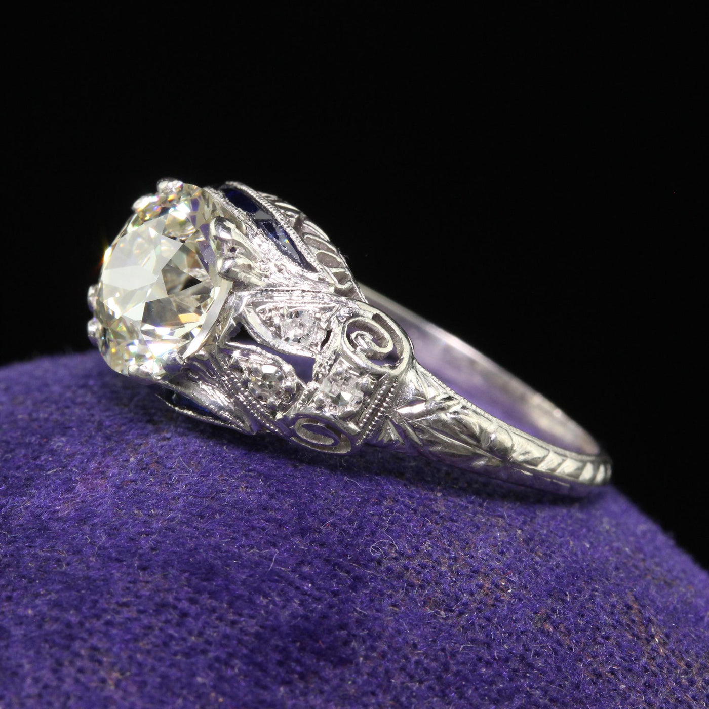 Antique Art Deco Platinum Old European Cut Diamond Engagement Ring - GIA