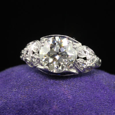 Antique Art Deco Platinum Old European Cut Diamond Engagement Ring - GIA