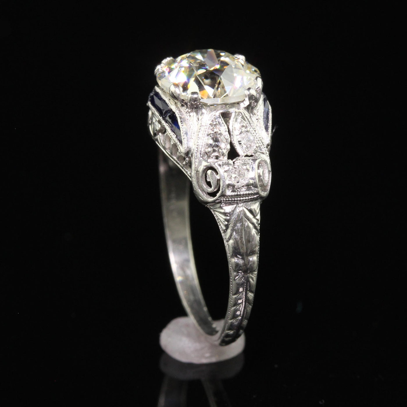 Antique Art Deco Platinum Old European Cut Diamond Engagement Ring - GIA