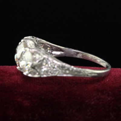 Antique Maurice Tishman Art Deco Platinum Old Euro Three Stone Filigree Ring GIA