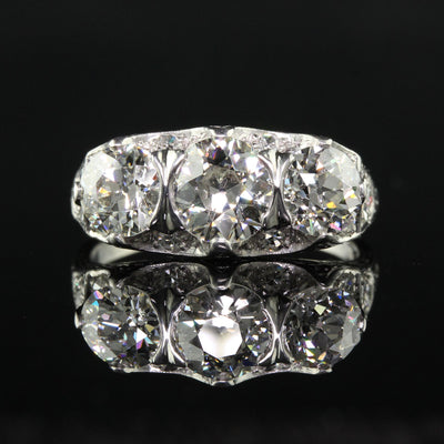 Antique Maurice Tishman Art Deco Platinum Old Euro Three Stone Filigree Ring GIA