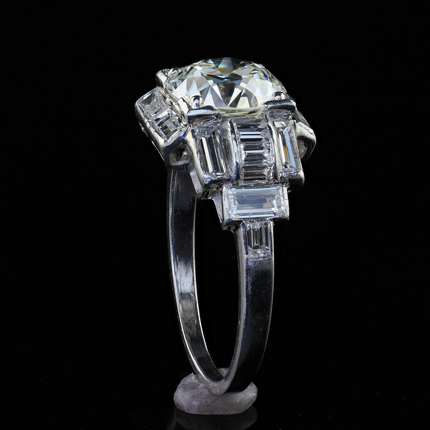 Antique Art Deco Platinum Old Euro Diamond and Baguette Engagement Ring - GIA