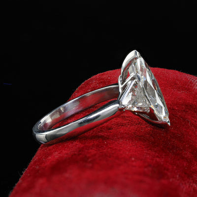 Vintage Retro Platinum Old Marquise Trillion Cut Diamond Engagement Ring - GIA