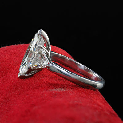 Vintage Retro Platinum Old Marquise Trillion Cut Diamond Engagement Ring - GIA