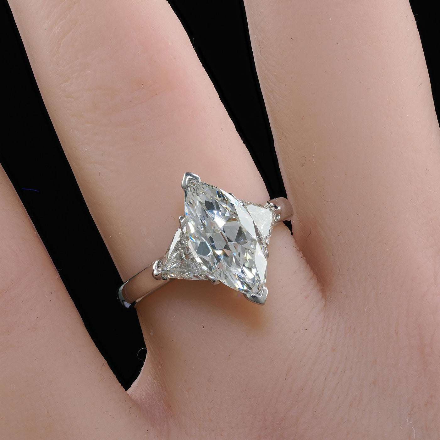 Vintage Retro Platinum Old Marquise Trillion Cut Diamond Engagement Ring - GIA