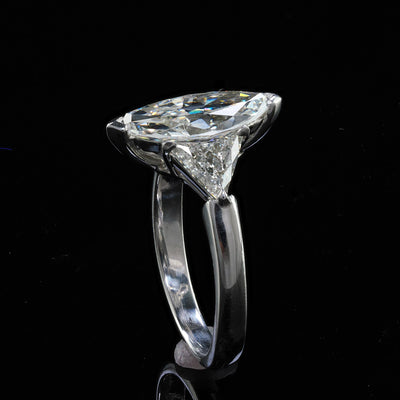 Vintage Retro Platinum Old Marquise Trillion Cut Diamond Engagement Ring - GIA