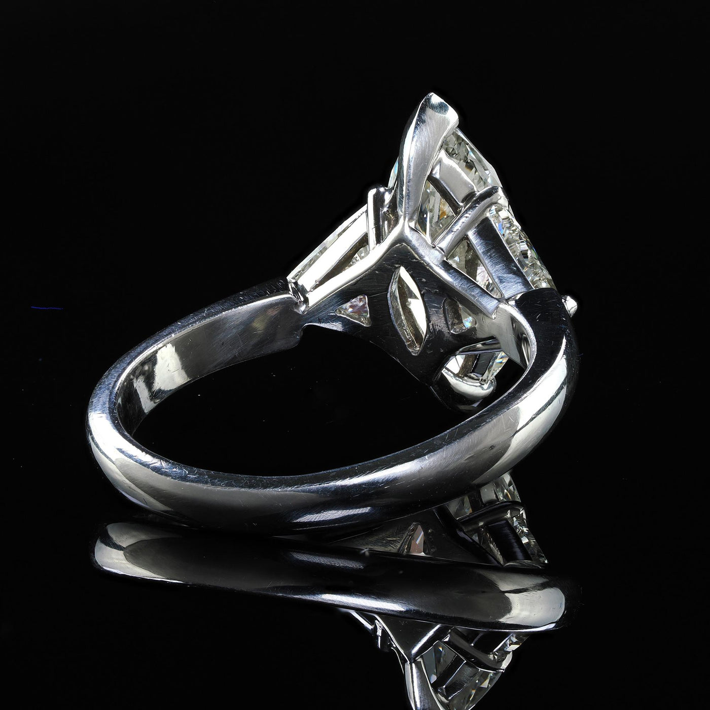 Vintage Retro Platinum Old Marquise Trillion Cut Diamond Engagement Ring - GIA