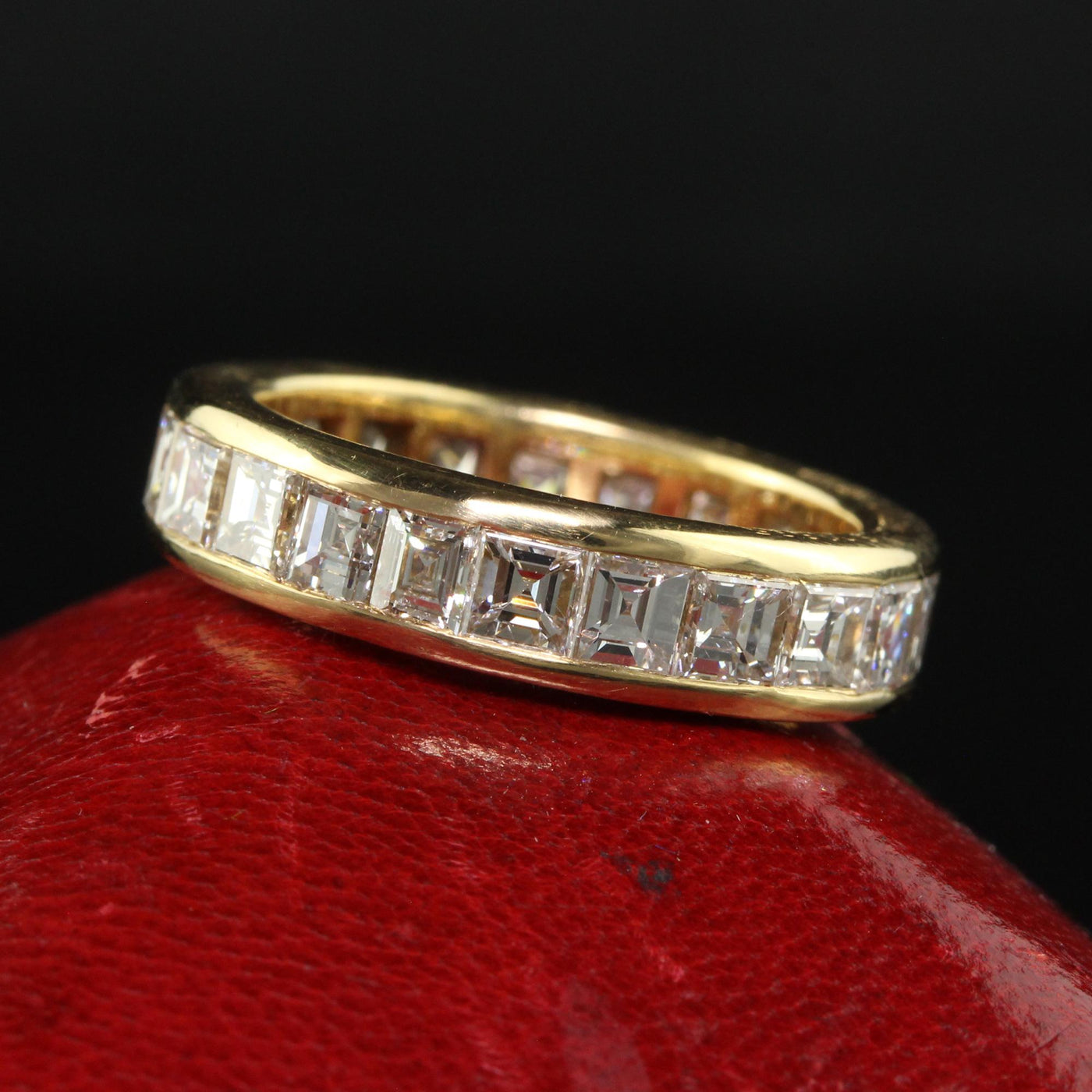 Vintage Retro Cartier 18K Yellow Gold Carre Cut Diamond Eternity Band