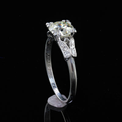 Antique Art Deco Platinum Old European Cut Diamond Engagement Ring - GIA